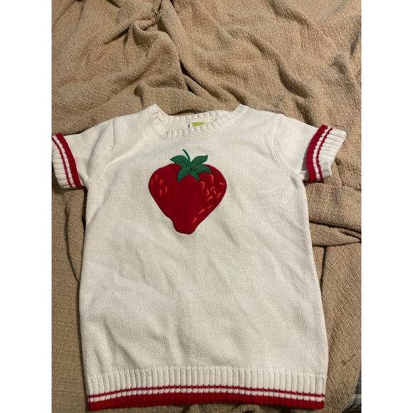 Crazy 8 red and white strawberry short sleeve sweater small 5/6 - Picture 1 of 4